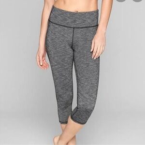 Athleta Charcoal Heather cropped Leggings with orange stitching